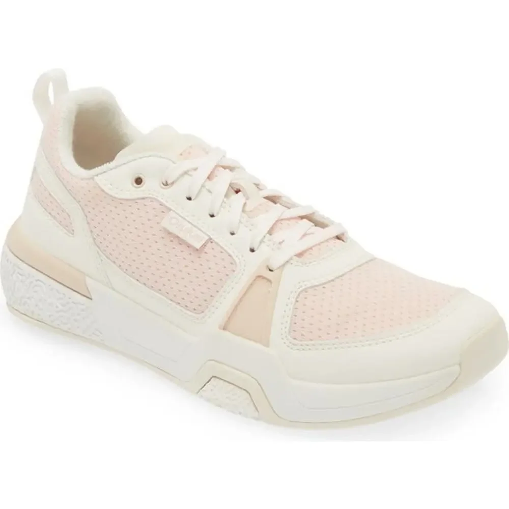 OluKai Women’s Athletic Sneakers – Blush Pink & Cream Mesh Lace-Up Comfort Shoes